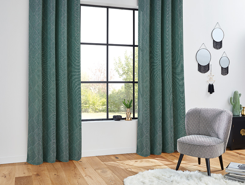 Diamond-jacquard-fabric-peacock-blue ready made curtain